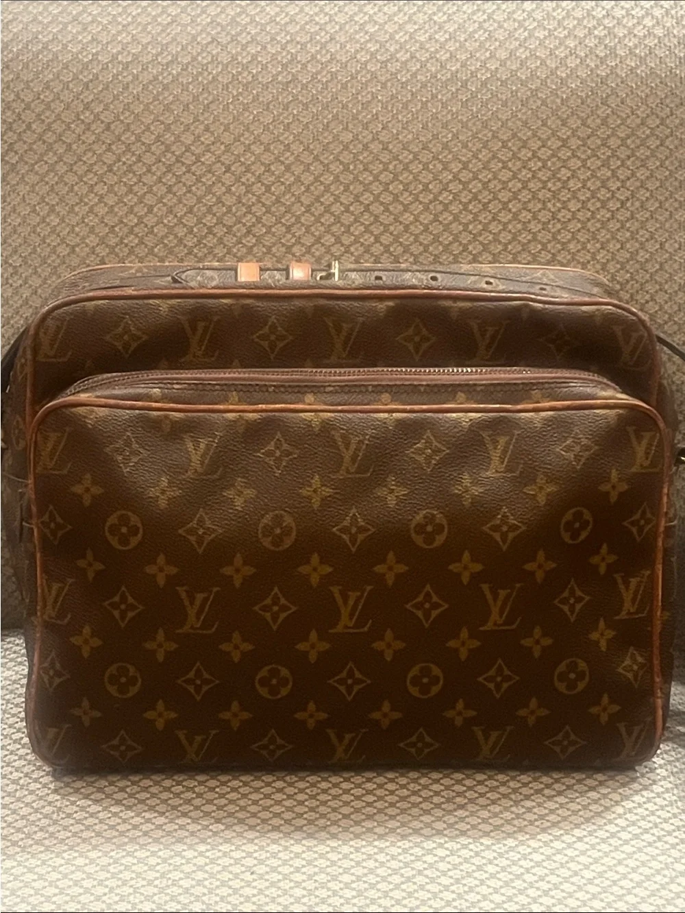Louis Vuitton Brown Monogram Canvas Messenger Bag with Tan Accents